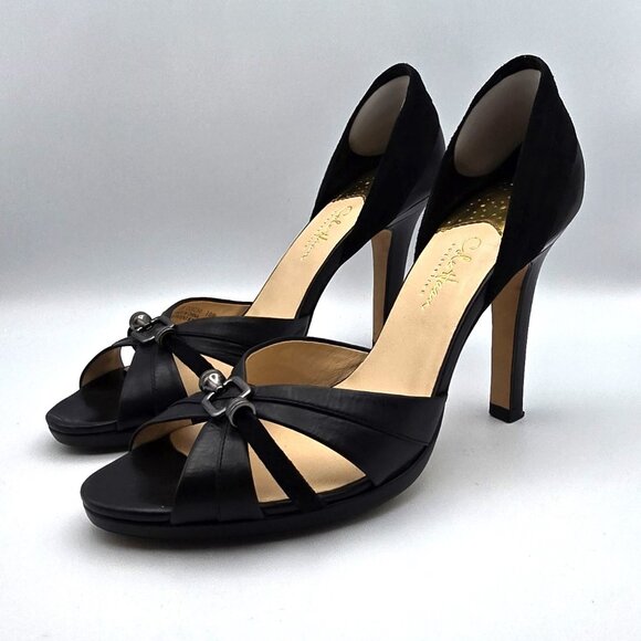 Cole Haan Nike Air Open Toe D'Orsay Black Leather & Suede Open Toe Pump Size 10 - Picture 1 of 15